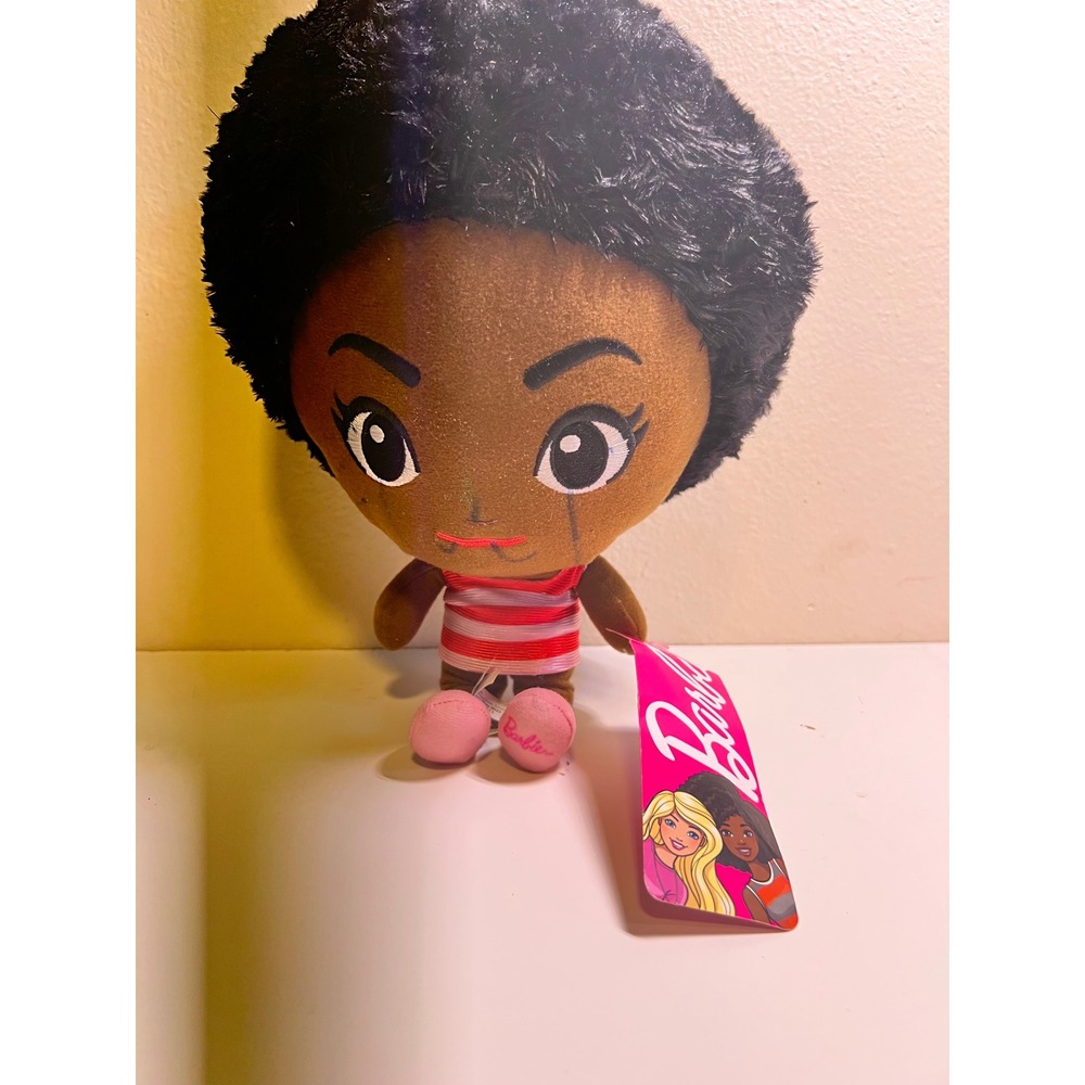 Barbie 8" Plush Toy Black Afro Pink Striped Shirt Mattel 2023 Toy Factory NWT‎